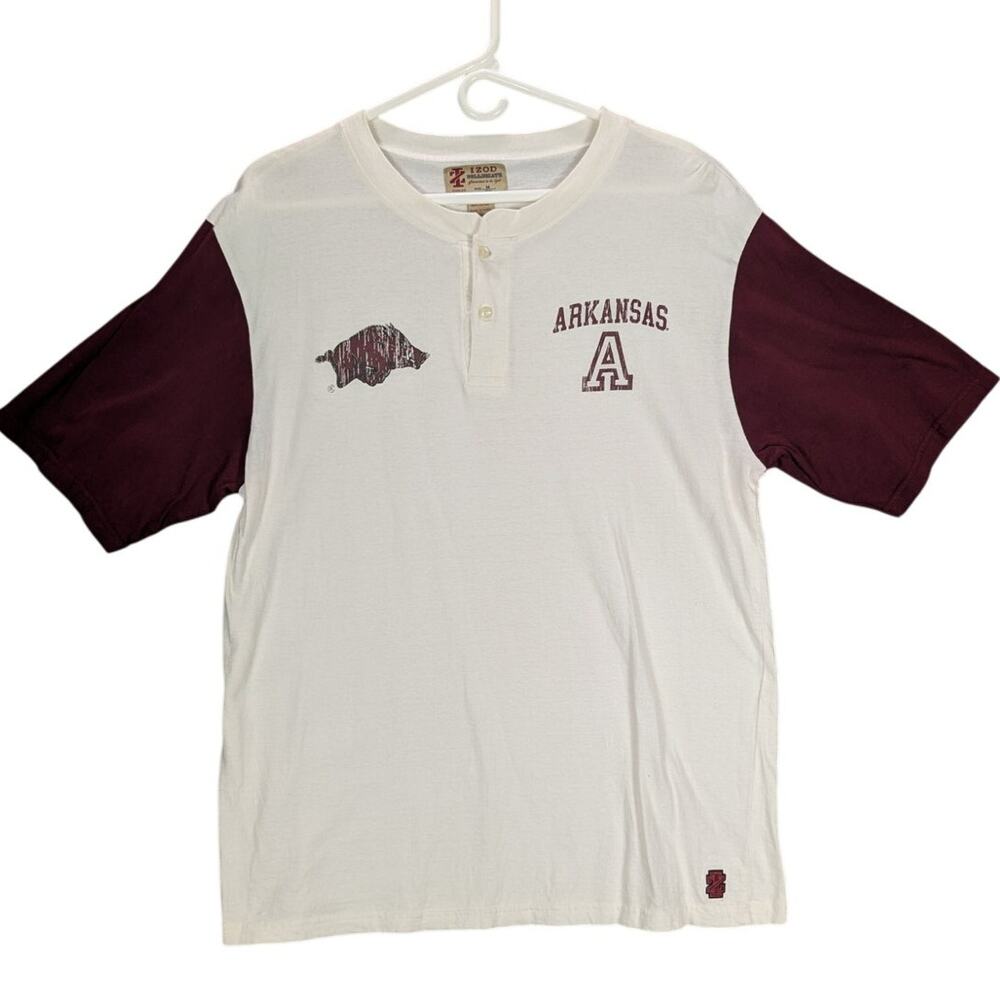 Razorbacks Henley Shirt Mens Medium Short Sleeve Izod Collegiate Arkansas Hogs